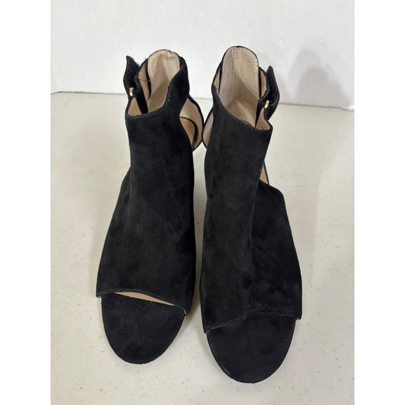 Adrienne Vittadini‎ Black Suede Open Toe Wedge Booties Ankle Boots Women Size 10 - Picture 2 of 8